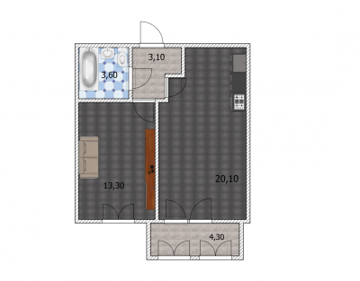 Планировка 2-комнатная 41,4 м2